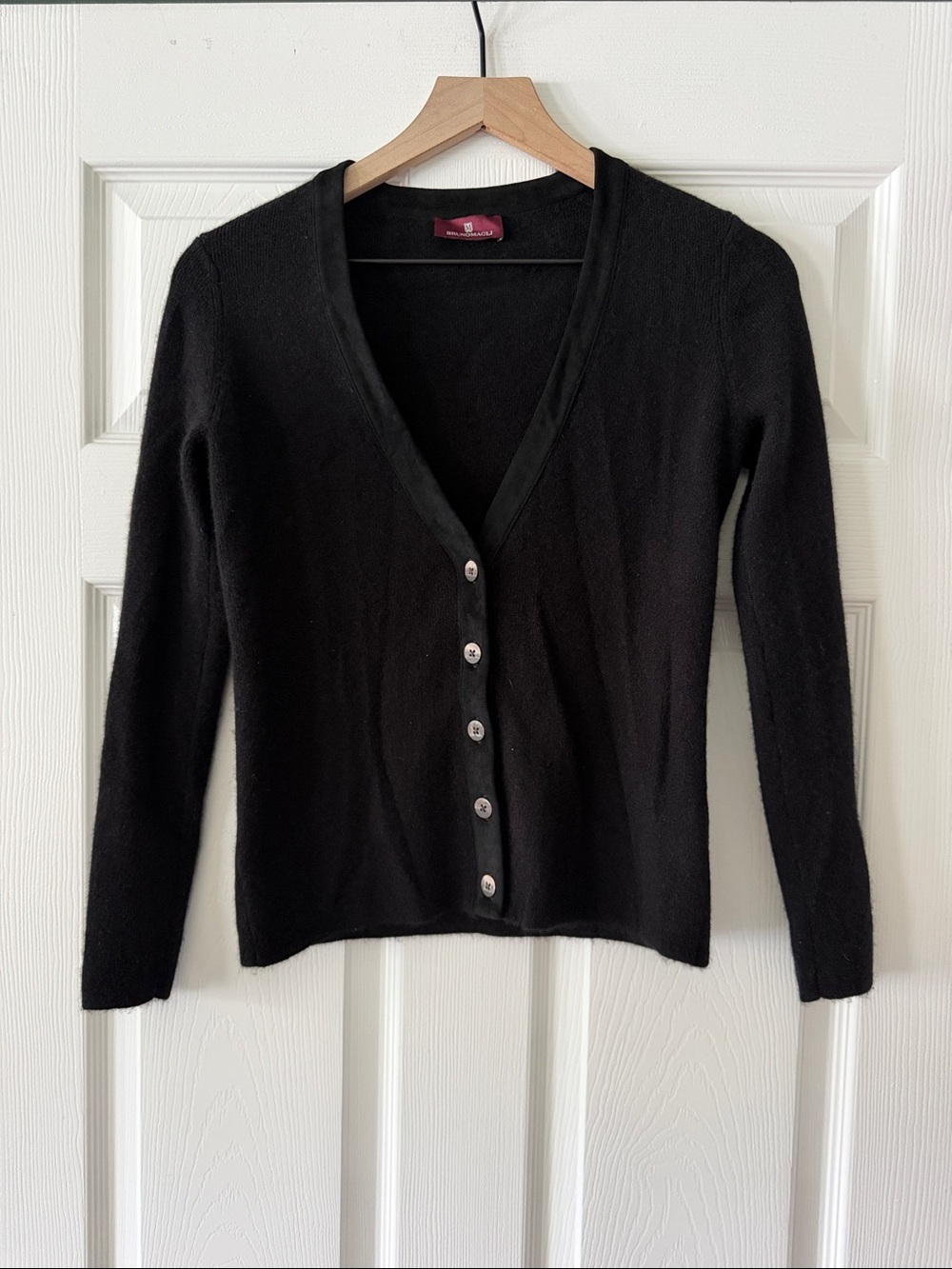 Bruno Magli Black 100% Cashmere Knit Sweater Top Polyester Trim